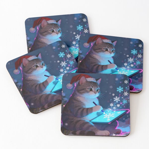 Item preview, Digital Artist Christmas Cat – Neon Snowflake Drawing Holiday Illustration designed and sold by BlueYasmine.
