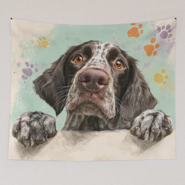 Item preview, German Longhair Pointer Peeking over Wall 01 designed and sold by Elisabeth Lucas.