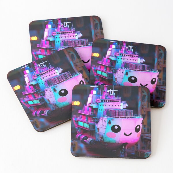 Item preview, Cyberpunk Kawaii Container Ship – Neon Harbor Giant designed and sold by NordseeSteel.