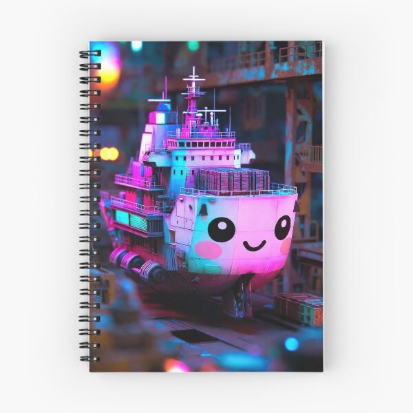 Item preview, Cyberpunk Kawaii Container Ship – Neon Harbor Giant designed and sold by NordseeSteel.