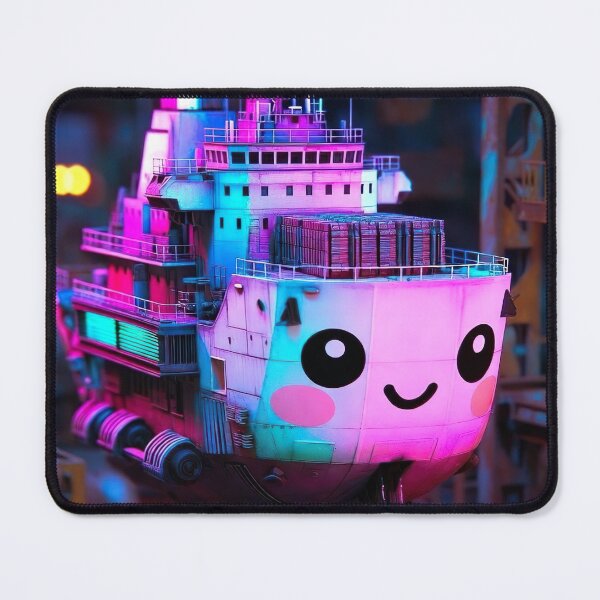 Item preview, Cyberpunk Kawaii Container Ship – Neon Harbor Giant designed and sold by NordseeSteel.