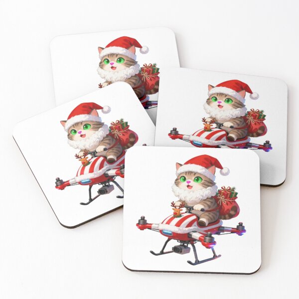 Item preview, Adorable Christmas Cat on Santa Drone – Festive Present-Delivery Illustration designed and sold by BlueYasmine.