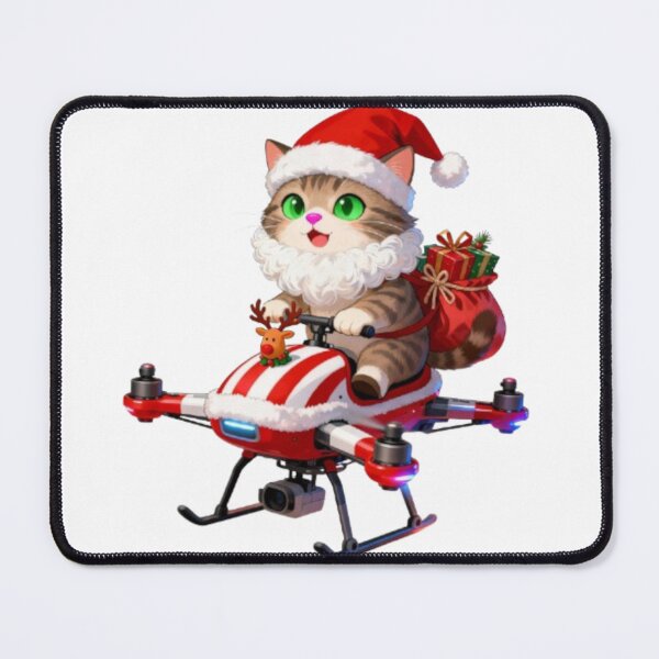Item preview, Adorable Christmas Cat on Santa Drone – Festive Present-Delivery Illustration designed and sold by BlueYasmine.