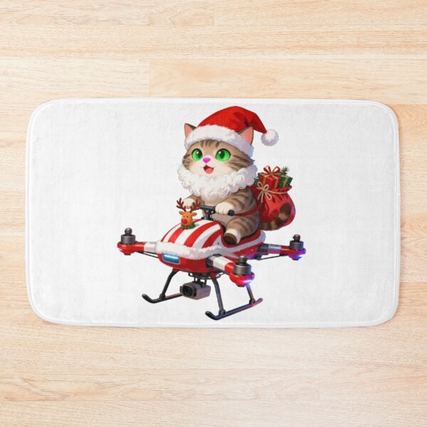 Item preview, Adorable Christmas Cat on Santa Drone – Festive Present-Delivery Illustration designed and sold by BlueYasmine.