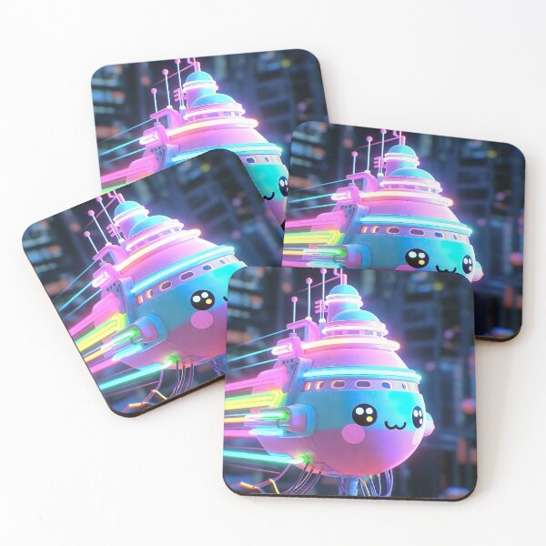 Artikelvorschau, Cyberpunk Kawaii Rainbow Spaceship – Neon Speed Rocket entworfen und verkauft von NordseeSteel.