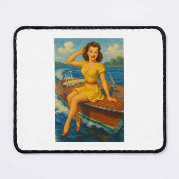 Item preview, Vintage Pin-Up Girl on Speedboat – Retro Nautical 1950s Pinup Art Classic Boat designed and sold by Fleetwood1994.