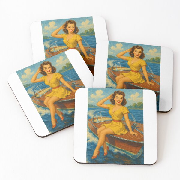 Item preview, Vintage Pin-Up Girl on Speedboat – Retro Nautical 1950s Pinup Art Classic Boat designed and sold by Fleetwood1994.