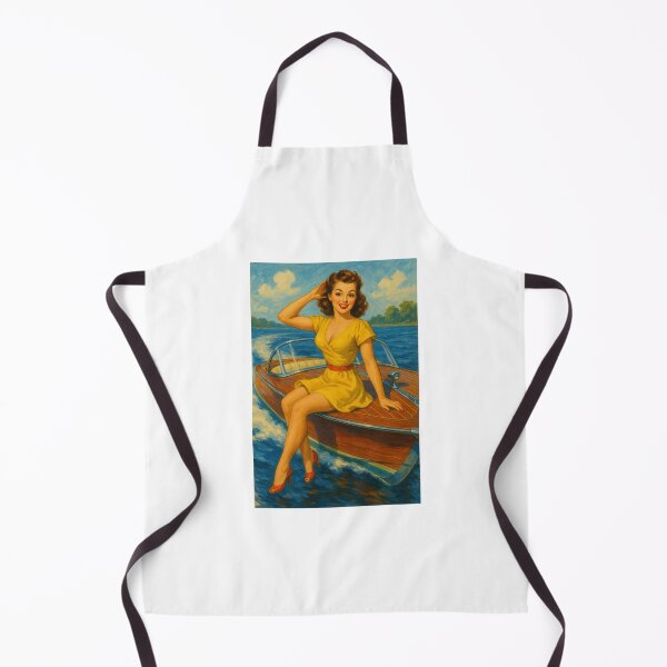 Item preview, Vintage Pin-Up Girl on Speedboat – Retro Nautical 1950s Pinup Art Classic Boat designed and sold by Fleetwood1994.