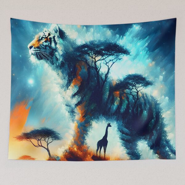 Item preview, Giant Tiger Guardian of the Savannah – Fantasy African Wildlife Illustration designed and sold by EmeraldeaArt.