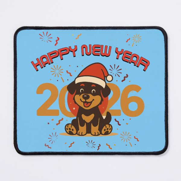 Item preview, Happy New Year 2026 Dog with Santa Hat – Cute Festive Cartoon Puppy designed and sold by BhumiBliss.