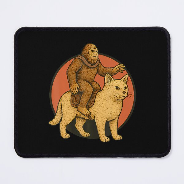 Item preview, Funny Bigfoot Riding Cat In Stylized Creature Scene Cryptid designed and sold by JaneJanie.