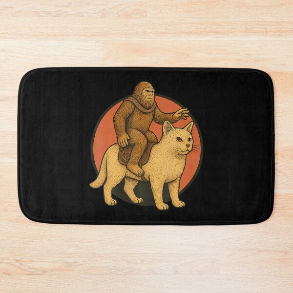 Item preview, Funny Bigfoot Riding Cat In Stylized Creature Scene Cryptid designed and sold by JaneJanie.