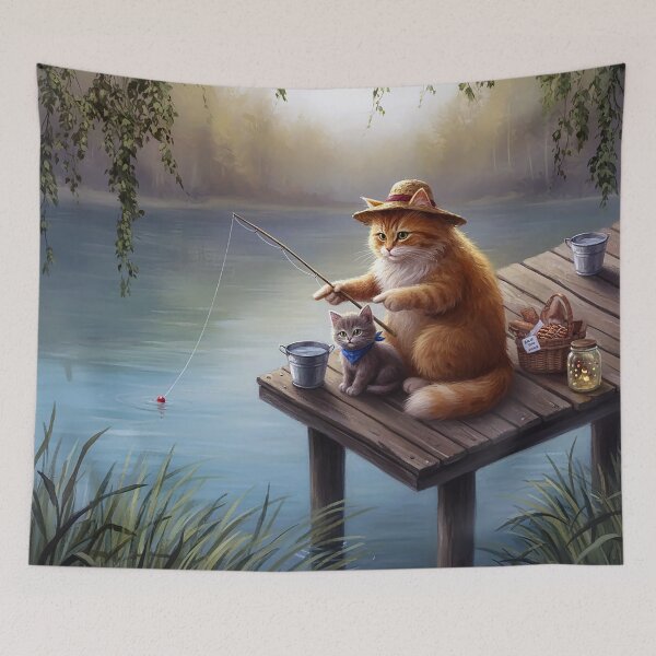 Item preview, The father cat teaches the kittens to fish. designed and sold by cloud lee.