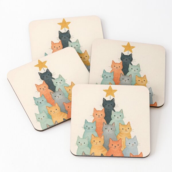 Item preview, Watercolor Christmas Tree Made of Cats – Festive Star on Top Illustration designed and sold by EmeraldeaArt.