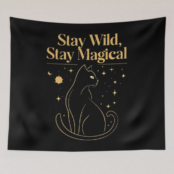 Item preview, Stay Wild Stay Magical Black Cat Design Cat Print designed and sold by qfvnisfenj3.