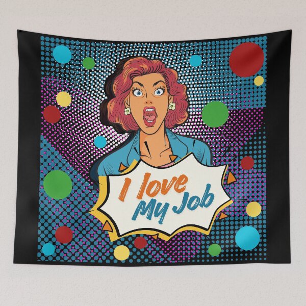 Item preview, Retro Pop Art Comic Woman with Surprise Expression and ‘I Love My Job’ Quote – Vintage Style Graphic Design designed and sold by House-of-Canvas.