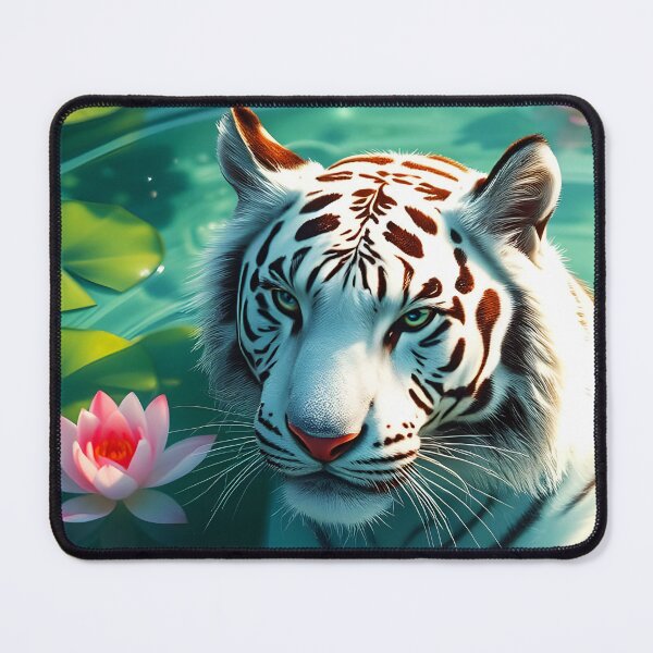 Item preview, Swimming White Tiger Among Waterlilies – Digital Animal Art (Card Edition 2:3) designed and sold by EmeraldeaArt.