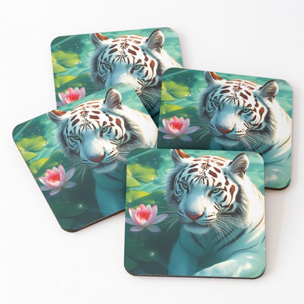 Item preview, Swimming White Tiger Among Waterlilies – Digital Animal Art (Card Edition 2:3) designed and sold by EmeraldeaArt.