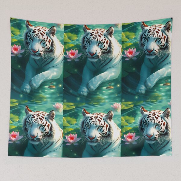 Item preview, Swimming White Tiger Among Waterlilies – Digital Animal Art (Card Edition 2:3) designed and sold by EmeraldeaArt.
