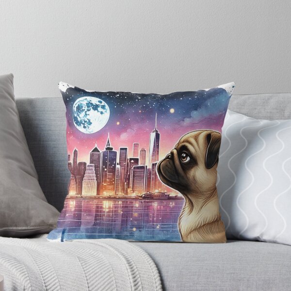 Item preview, Moon Gazing Pug City Skyline Art designed and sold by BigBlueArt.