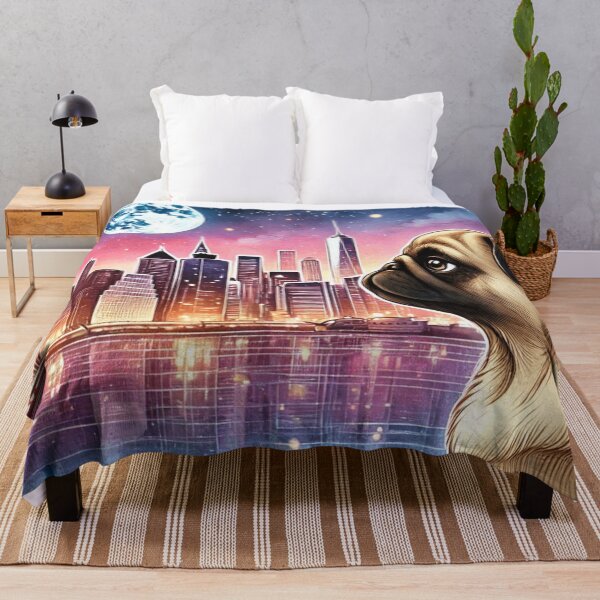 Item preview, Moon Gazing Pug City Skyline Art designed and sold by BigBlueArt.