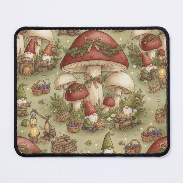 Item preview, Cozy Gnome Christmas Pattern | Cottagecore Fungi Holiday | Woodland Gnomes Seamless Print designed and sold by kinany00.