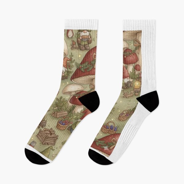 Item preview, Cozy Gnome Christmas Pattern | Cottagecore Fungi Holiday | Woodland Gnomes Seamless Print designed and sold by kinany00.