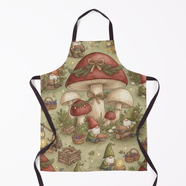 Item preview, Cozy Gnome Christmas Pattern | Cottagecore Fungi Holiday | Woodland Gnomes Seamless Print designed and sold by kinany00.