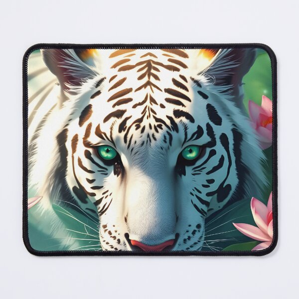 Item preview, Bathing White Tiger in Calm Green Lake Among Waterlilies –card edition 2:3 designed and sold by EmeraldeaArt.