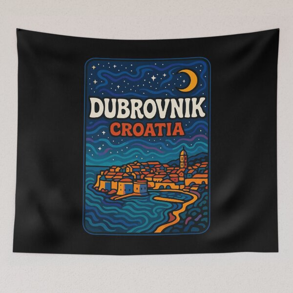 Item preview, Dubrovnik City Croatia Night Retro Travel designed and sold by TomFrontierArt.