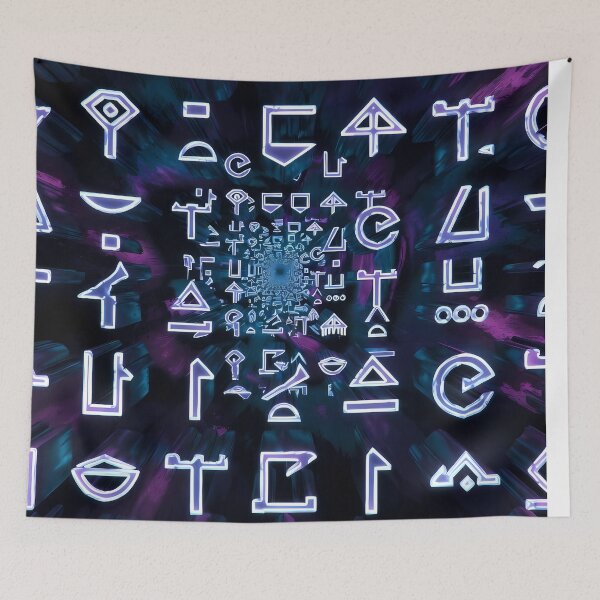 Item preview, Neon Lights Cyberpunk Egyptian Hieroglyphics, symmetrical textures (image size 8320x12480) designed and sold by Digital-Davinci.