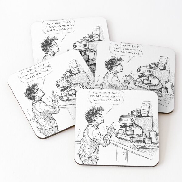 Item preview, Arguing With My Coffee Machine – Grotesque Coffee Humor Sketch designed and sold by The Mystic Richard.