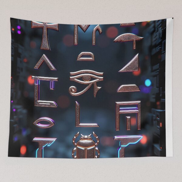 Item preview, Neon Lights,  Cyberpunk Egyptian Hieroglyphics, symmetrical textures (image size 8320x12480) designed and sold by Digital-Davinci.