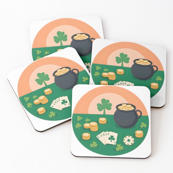 Item preview, St Patrick Day poker table clipart with casino chips playing pot of gold coins and green shamrocks on a transparent background designed and sold by ArtPetrenko90.