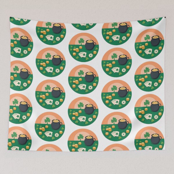Item preview, St Patrick Day poker table clipart with casino chips playing pot of gold coins and green shamrocks on a transparent background designed and sold by ArtPetrenko90.
