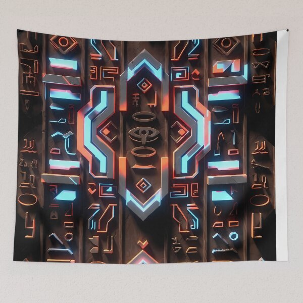 Item preview, Neon Light ,  Cyberpunk Egyptian Hieroglyphics, symmetrical textures (image size 8320x12480) designed and sold by Digital-Davinci.