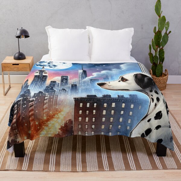 Item preview, Dalmatian Watching Full Moon Cityscape Art designed and sold by BigBlueArt.