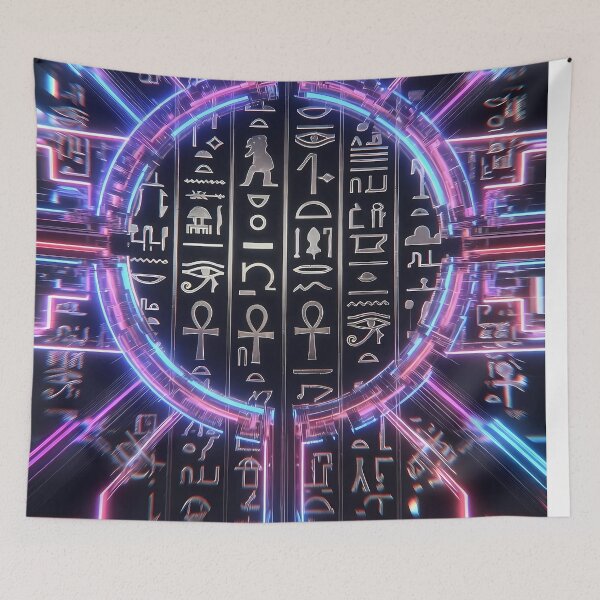 Item preview, Neon Light, Cyberpunk Egyptian Hieroglyphics, symmetrical textures (image size 8320x12480) designed and sold by Digital-Davinci.