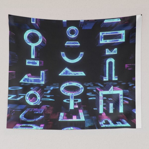 Item preview, Neon Light, Cyberpunk Egyptian Hieroglyphics, symmetrical textures (image size 8320x12480) designed and sold by Digital-Davinci.