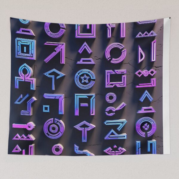 Item preview, Neon Light, Cyberpunk Egyptian Hieroglyphics, symmetrical textures (image size 8320x12480) designed and sold by Digital-Davinci.