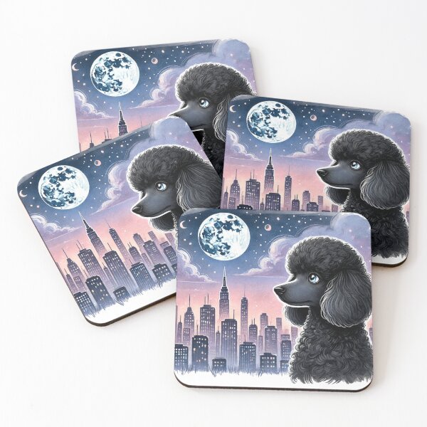 Item preview, Moonlit Black Poodle City Skyline Art designed and sold by BigBlueArt.