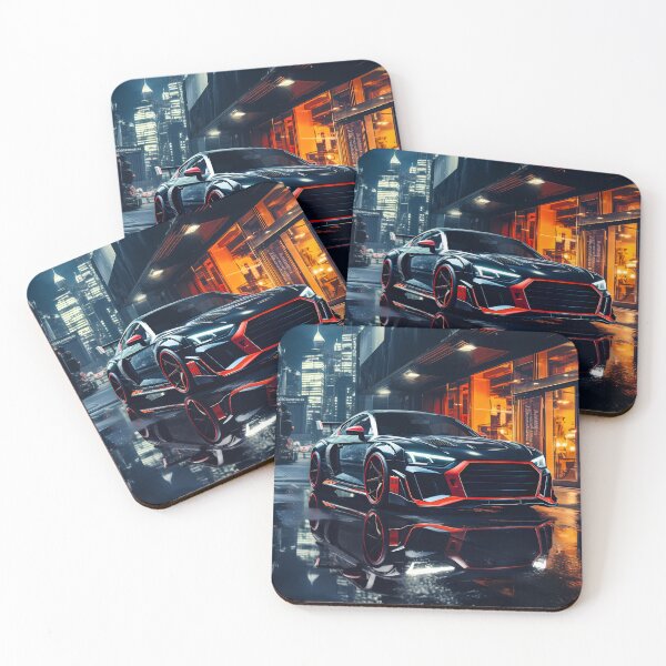 Item preview, Futuristic race car parked in neon-lit urban street designed and sold by RevUpDesign.