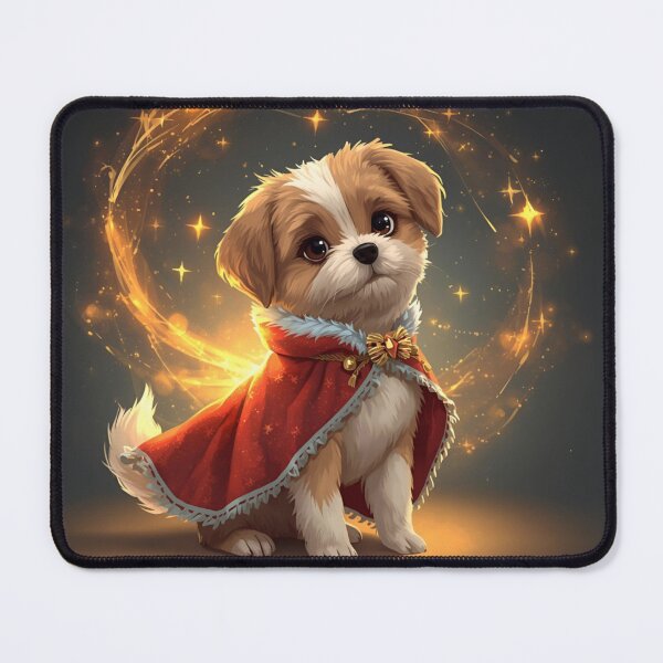 Item preview, Cute Magical Christmas Dog in Festive Red Cloak with Glowing Stars - Whimsical Holiday Fantasy Art designed and sold by BlueYasmine.