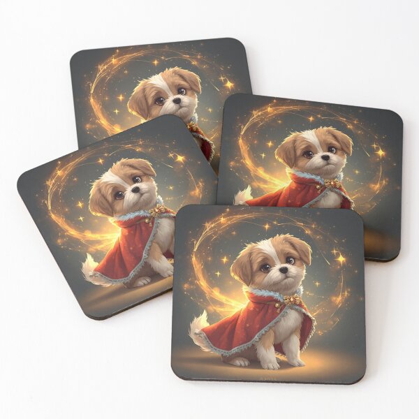 Item preview, Cute Magical Christmas Dog in Festive Red Cloak with Glowing Stars - Whimsical Holiday Fantasy Art designed and sold by BlueYasmine.