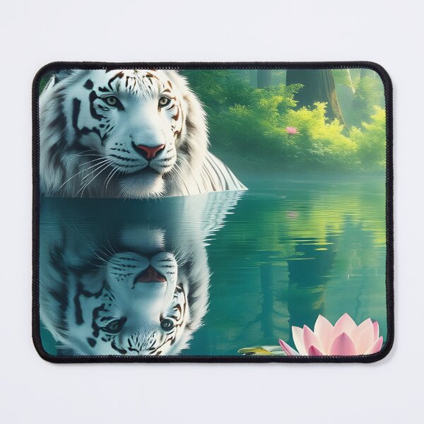 Item preview, White Tiger Sitting in Calm Lake Among Waterlilies – 2:3 card edition designed and sold by EmeraldeaArt.