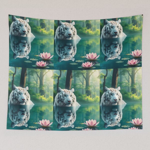 Item preview,  White Tiger Sitting in Calm Lake Among Waterlilies – 2:3 card edition designed and sold by EmeraldeaArt.