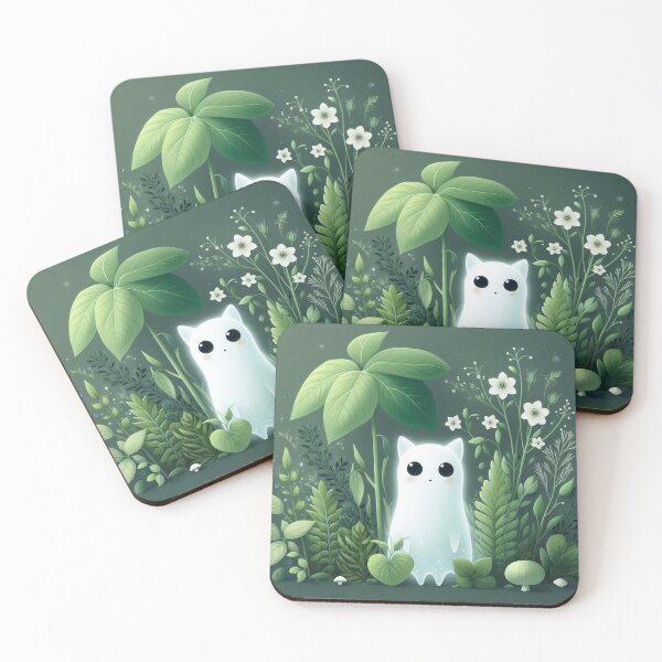 Item preview, Moonlit Kawaii Forest Ghost Cat Art designed and sold by BigBlueArt.