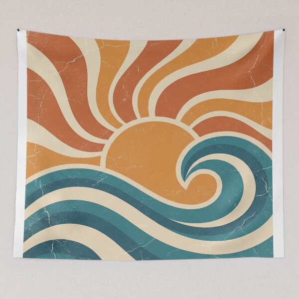 Item preview, Retro 70s Groovy Sunset & Wave High-Res Wall Art designed and sold by EverBranz-stor.
