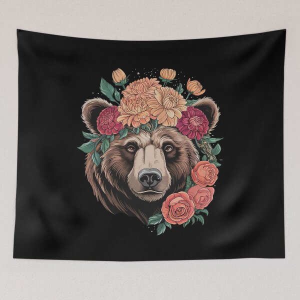 Item preview, Bear Nature Floral Grizzly Bear Face Animal Bear Lover  designed and sold by RsFilsingerArt.