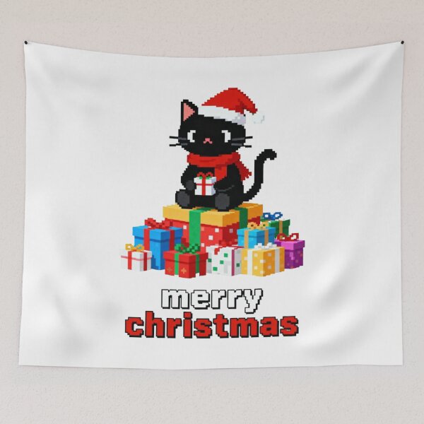 Item preview, Merry Christmas Black Cat Pixel Art Santa Hat Gamer Gift designed and sold by CedriMark.